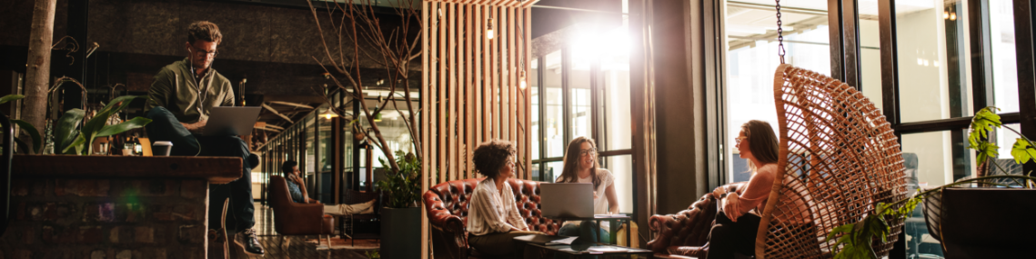 People hanging out in a shared office space